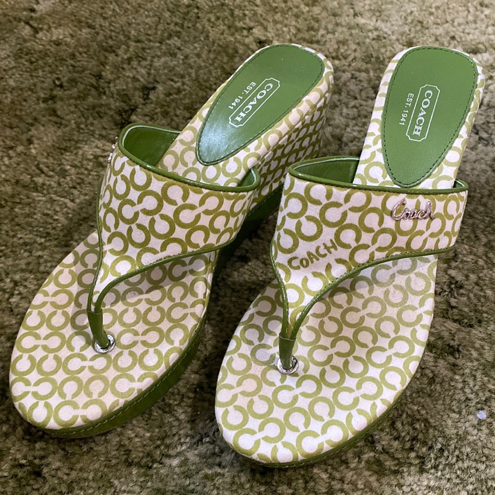 Coach Felecia Y2K Green Wedge Sandals Size 8